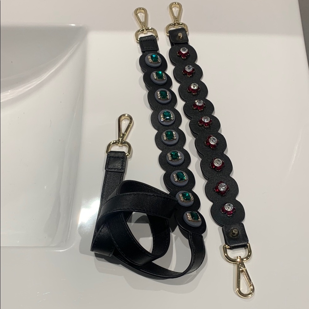 2 Elegant and Blingy Black Leather Straps with Gold Accents